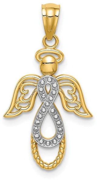 14k Yellow Gold And Rhodium Infinity Angel Pendant