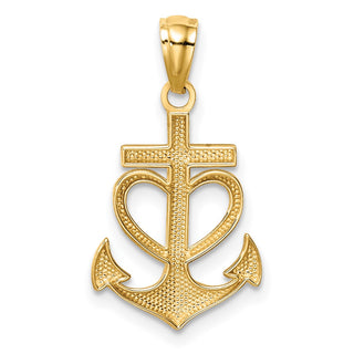 14k Yellow Gold Anchor With Heart Pendant