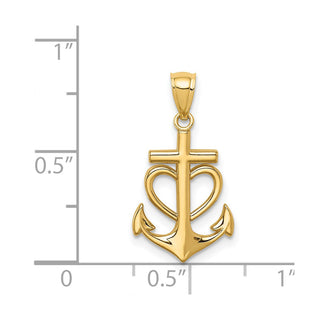 14k Yellow Gold Anchor With Heart Pendant