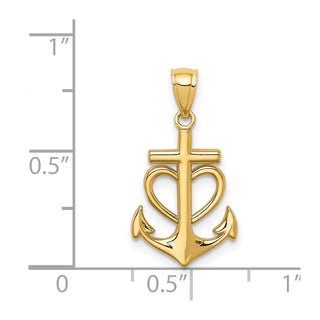 14k Yellow Gold Anchor With Heart Pendant