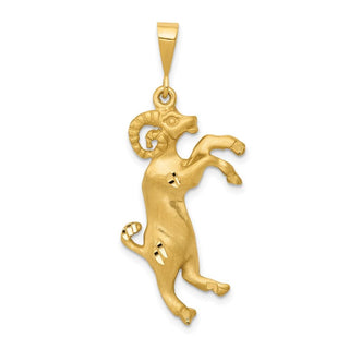 14k Yellow Gold Satin Diamond-cut Aries Zodiac Pendant
