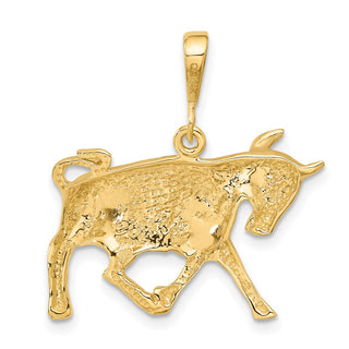 14k Yellow Gold Satin Diamond-cut Taurus Zodiac Pendant C465