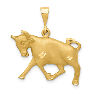 14k Yellow Gold Satin Diamond-cut Taurus Zodiac Pendant C465