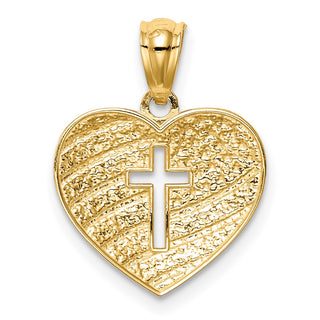14k Yellow Gold And Rhodium Usa Flag With Cross Heart Pendant
