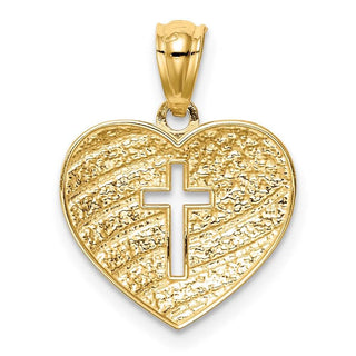 14k Yellow Gold And Rhodium Usa Flag With Cross Heart Pendant