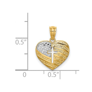 14k Yellow Gold And Rhodium Usa Flag With Cross Heart Pendant