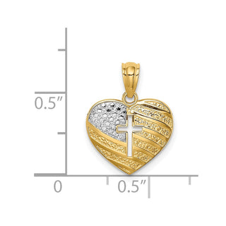 14k Yellow Gold And Rhodium Usa Flag With Cross Heart Pendant