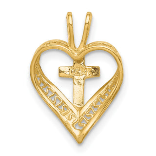 14k Yellow Gold Diamond-cut Heart w/Cross Slide Pendant