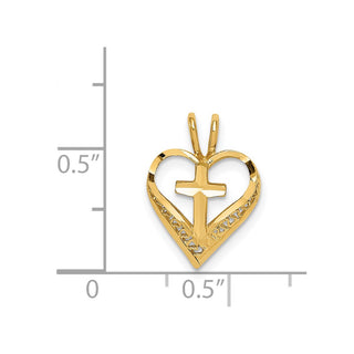 14k Yellow Gold Diamond-cut Heart w/Cross Slide Pendant