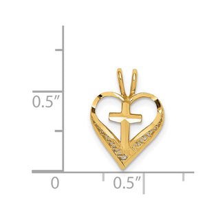 14k Yellow Gold Diamond-cut Heart w/Cross Slide Pendant