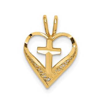14k Yellow Gold Diamond-cut Heart w/Cross Slide Pendant