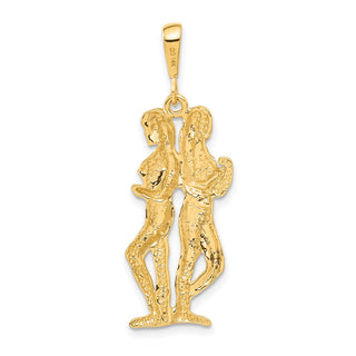 14k Yellow Gold Satin Diamond-cut Gemini Zodiac Charm C466