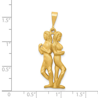 14k Yellow Gold Satin Diamond-cut Gemini Zodiac Charm C466