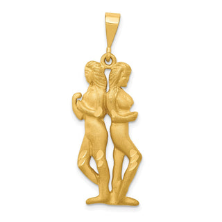 14k Yellow Gold Satin Diamond-cut Gemini Zodiac Pendant C466