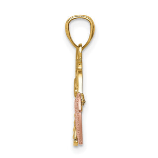 14k Two-tone Gold Polished Filigree Heart Lock and Diamond-cut Key Pendant