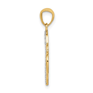 14k Yellow Gold And Rhodium Polished Double Heart Pendant