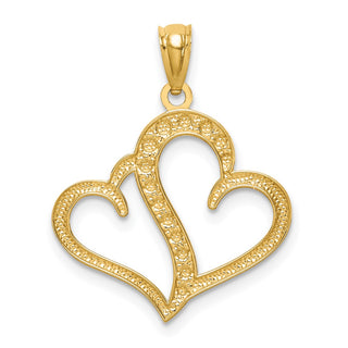 14k Yellow Gold And Rhodium Polished Double Heart Pendant