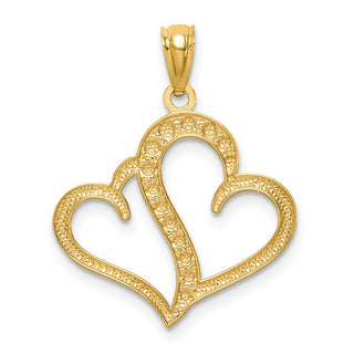 14k Yellow Gold And Rhodium Polished Double Heart Pendant