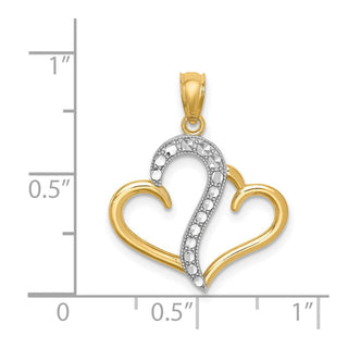 14k Yellow Gold And Rhodium Polished Double Heart Pendant