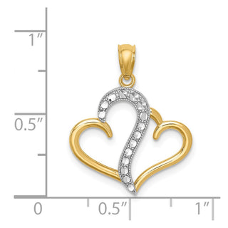 14k Yellow Gold And Rhodium Polished Double Heart Pendant
