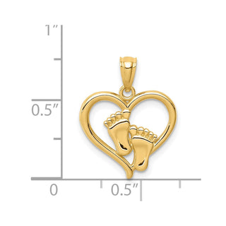 14k Yellow Gold Baby Feet In A Heart Pendant