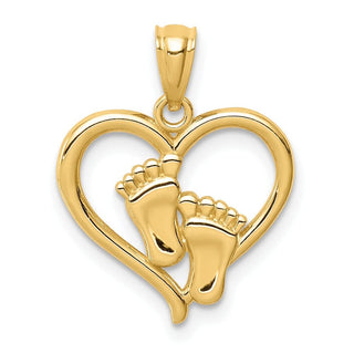 14k Yellow Gold Baby Feet In A Heart Pendant