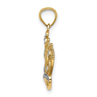 14k Yellow Gold And Rhodium Diamond-Cut Filigree Crown Pendant
