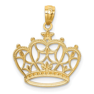 14k Yellow Gold And Rhodium Diamond-Cut Filigree Crown Pendant