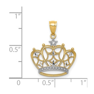 14k Yellow Gold And Rhodium Diamond-Cut Filigree Crown Pendant