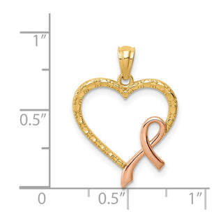14k Yellow Gold With Pink Plating Ribbon With Heart Pendant