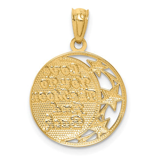 14k Yellow Gold and Rhodium Moon and Star Pendant