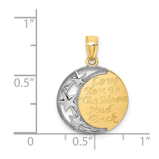 14k Yellow Gold and Rhodium Moon and Star Pendant