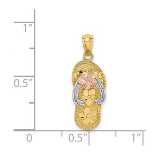 14k Yellow, White and Rose Gold Plumeria Flower Sandal Pendant