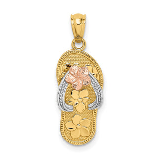 14k Yellow, White and Rose Gold Plumeria Flower Sandal Pendant