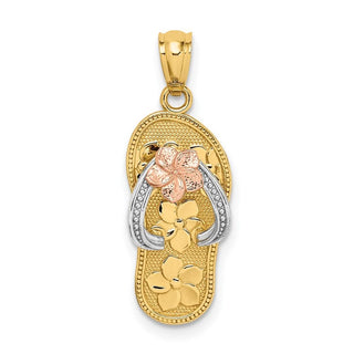 14k Yellow, White and Rose Gold Plumeria Flower Sandal Pendant