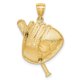 14k Yellow Gold and Rhodium Diamond-cut Baseball Bat, Glove and Ball Pendant