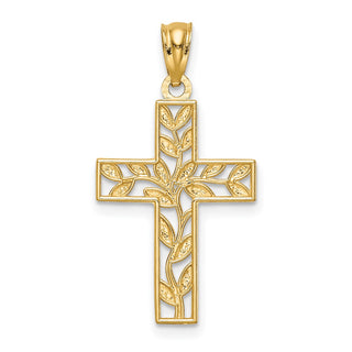 14k Yellow Gold Leaf Cross Pendant