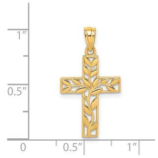 14k Yellow Gold Leaf Cross Pendant