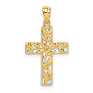 14k Yellow Gold Leaf Cross Pendant