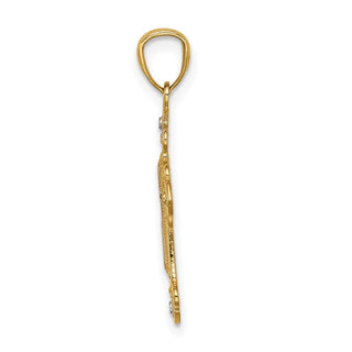 14k Yellow Gold and Rhodium Diamond-Cut Cross Pendant C4695