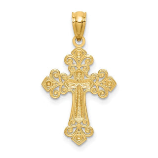 14k Yellow Gold and Rhodium Diamond-Cut Cross Pendant C4695