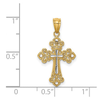 14k Yellow Gold and Rhodium Diamond-Cut Cross Pendant C4695