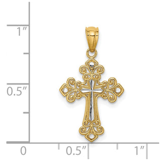 14k Yellow Gold and Rhodium Diamond-Cut Cross Pendant C4695