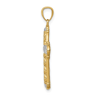 14k Yellow Gold and Rhodium Diamond-Cut Reversible Cross Pendant C4699