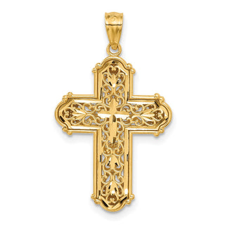 14k Yellow Gold and Rhodium Diamond-Cut Reversible Cross Pendant C4699