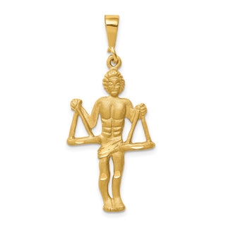 14k Yellow Gold Satin Diamond-cut Libra Zodiac Pendant C470
