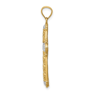 14k Yellow Gold and Rhodium Diamond-Cut Reversible Cross Pendant C4700