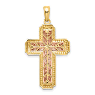 14k Two-tone Gold White Rhodium INRI Crucifix Pendant