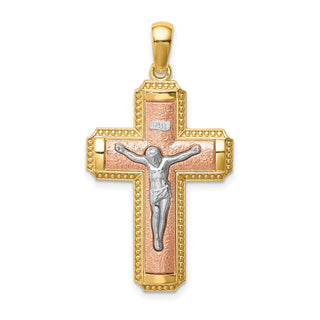 14k Two-tone Gold White Rhodium INRI Crucifix Pendant