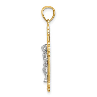 14k Yellow Gold with Rhodium INRI Budded Crucifix Pendant